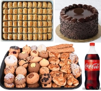 Hepsi Bir Arada Tatlı Paketi: Pasta Kuru Pasta Baklava ve Soğuk Kola pasta
