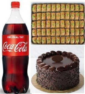 Özel Gün Paketi Çikolatalı Pasta Fıstıklı Baklava ve 1 Litre Cola pasta