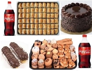 Şahane Kutlama Seti Çikolatalı Pasta Baklava Ekler ve İçecek Kombini pasta