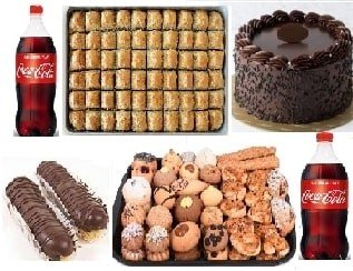 Şahane Kutlama Seti Çikolatalı Pasta Baklava Ekler ve İçecek Kombini pasta